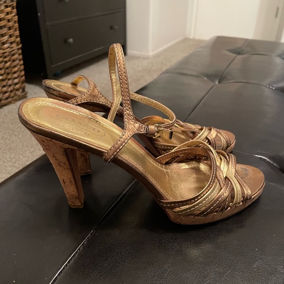 Coach “Stephany” Gold Strappy Heels Size 10 - Picture 1 of 5